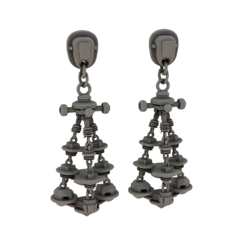 Chandelier Stud Earrings scene ready 3D model, side view studio render, showing earring silhouette and surface contrast.