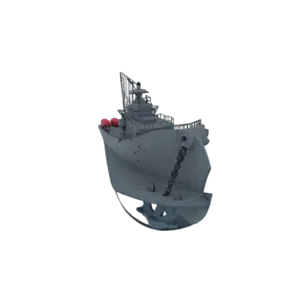 Grey Battleship with Anchor and Red Lifebuoys 3D Model