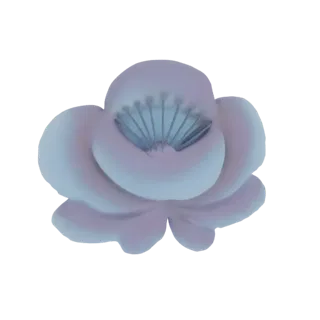 3D model of a delicate flower with soft pastel petals and light blue stamens, presented against a white background.