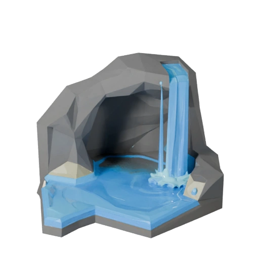 Modèle 3D de piscine de cascade de grotte low poly pour constructions temps réel