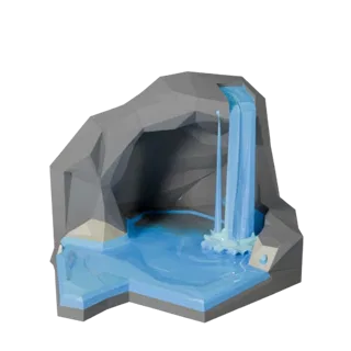 Low Poly Cave Waterfall Pool 3D for Realtime Builds