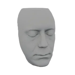 3D model render of Robert Downey Jr. as Tony Stark, a lifecast bust with closed eyes and a neutral expression.