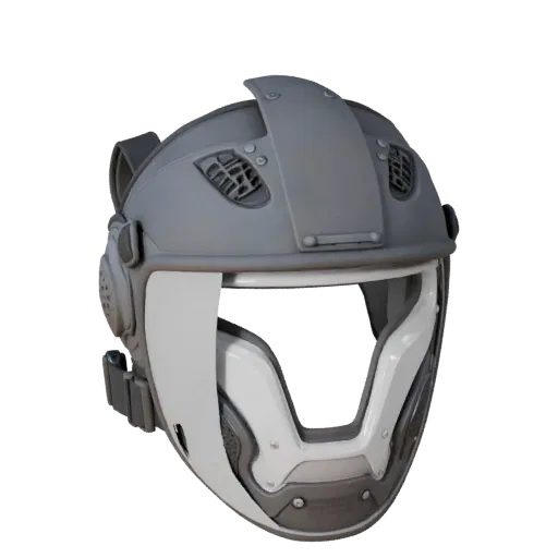 Modello 3D modulare Ginocchiere Riot, vista isometrica del kit, con scudi trasparenti e silhouette protettiva.