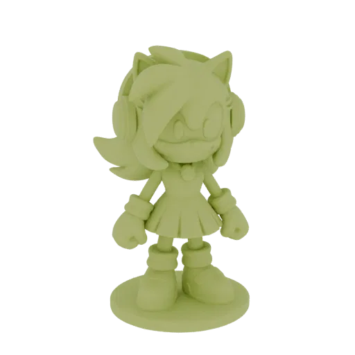 3D model of Amy Rose from Sonic the Hedgehog, standing on a base, rendered in a light green color.