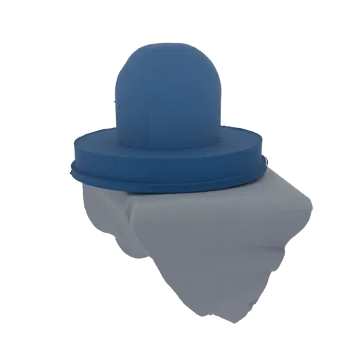 Rendu 3D d'un bouchon dôme bleu avec une base grise texturée, isolé sur fond blanc.