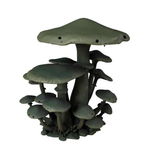 Alien Mushroom Grove High Poly 3D model, close-up cinematic environment render, showing leaf clusters, terrain detail.