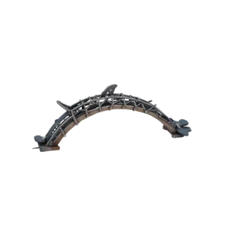 Modèle 3D de pont squelette de dauphin en bois et métal, sur fond blanc
