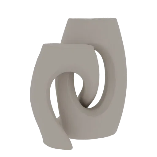 3D render of a modern abstract sculpture with two intertwined loops, presented on a black background.