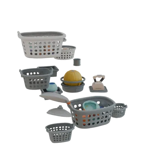 Cluttered Laundry Basket Printable 3D model, isometric STL render, showing ceramic, recognizable everyday shapes.