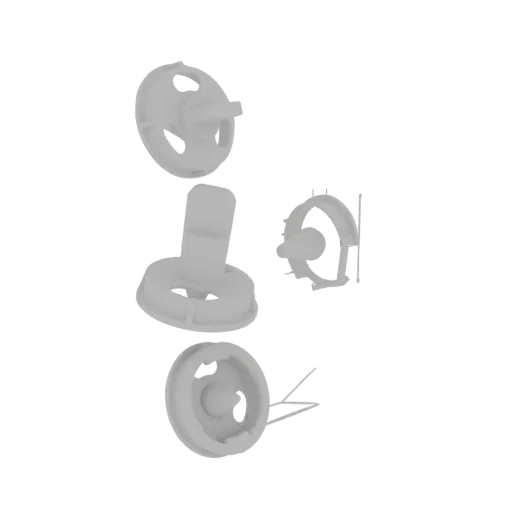 3D render of a modular mechanical gear assembly with interlocking parts and visible gears.