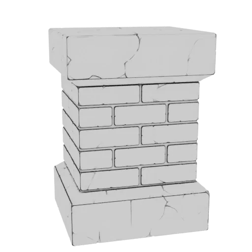 A 3D render of a stylized stone pillar with a cracked texture and bold outlines, set against a white background.
