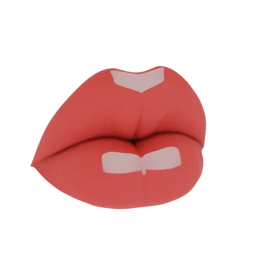 3D model of glossy red lips, rendered with a smooth, stylized aesthetic against a white background.