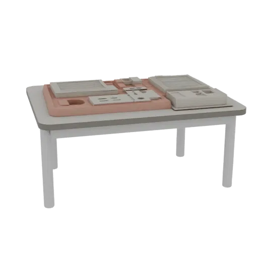Modelo 3D imprimível Almofada de Prática de Injeção de Campo, renderização isométrica STL, mostrando plásticos neutros, layou