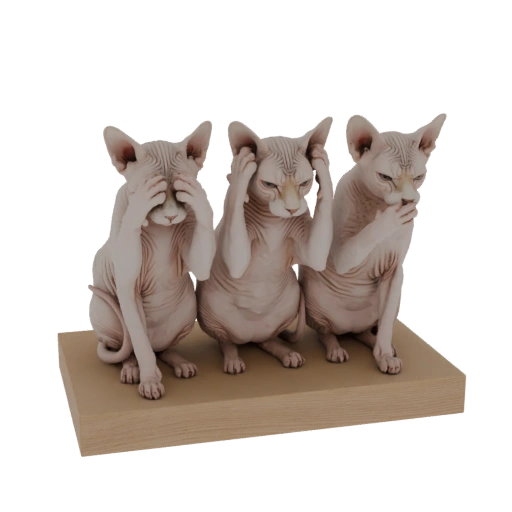 Three Wise Sphynx Cats Statue