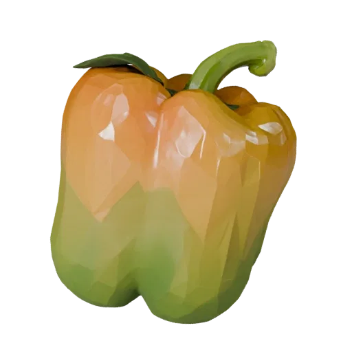 Garden Bell Pepper Stylized 3D model, stylized isometric render, showing leaf veins, clear vegetable silhouettes.