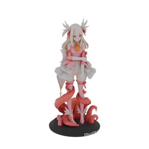 3D model of a magical girl anime figure with blonde hair, red eyes, pink outfit, and a base with red tentacles.