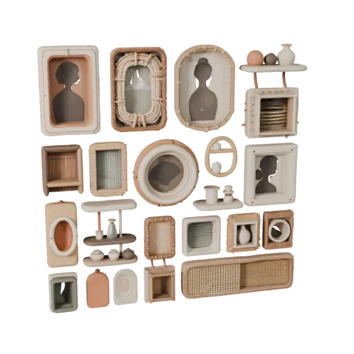 Boho Wall Art game ready 3D model, perspective studio render, with calibrated decor silhouette and material reads.