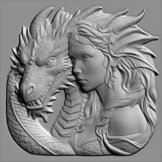 3D model of a high-relief bas-relief depicting a girl embracing a dragon