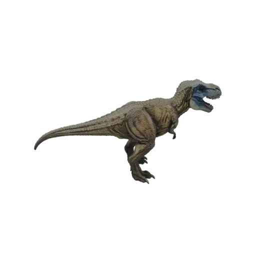 3D model of an aggressive Tyrannosaurus Rex dinosaur with its mouth open and head turned, showcasing detailed skin texture and a powerful stance.