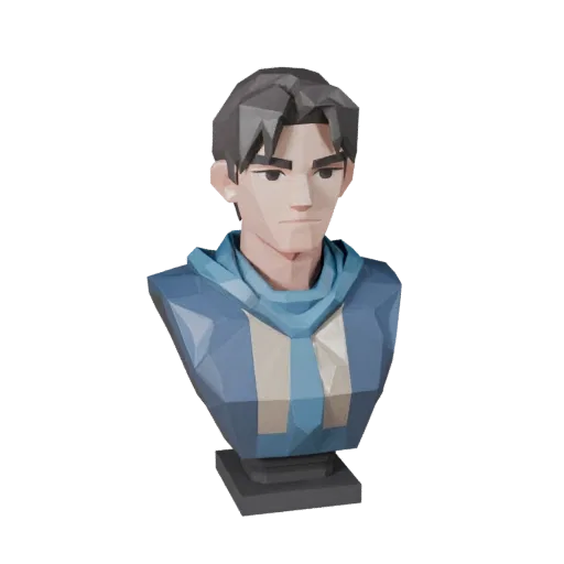 Portrait Hero Bust low poly 3D model preview showing facial planes, three-quarter game view