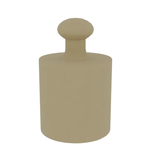 A 3D render of a minimalist cylindrical weight with a smooth knob on top, presented against a white background.