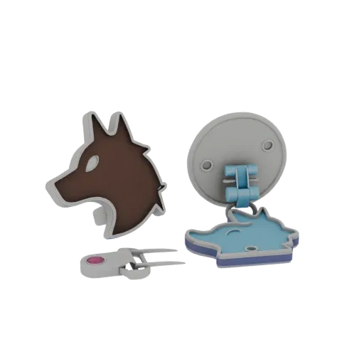 Modelo 3D Broche com Motivo Animal pronto para impressão, renderização isométrica em estúdio, mostrando forma, superfície e p