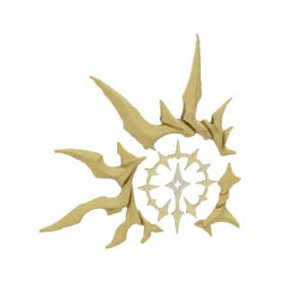 Modelo 3D de una explosión celestial dorada con puntos radiantes afilados y un núcleo central similar a una estrella, sobre u