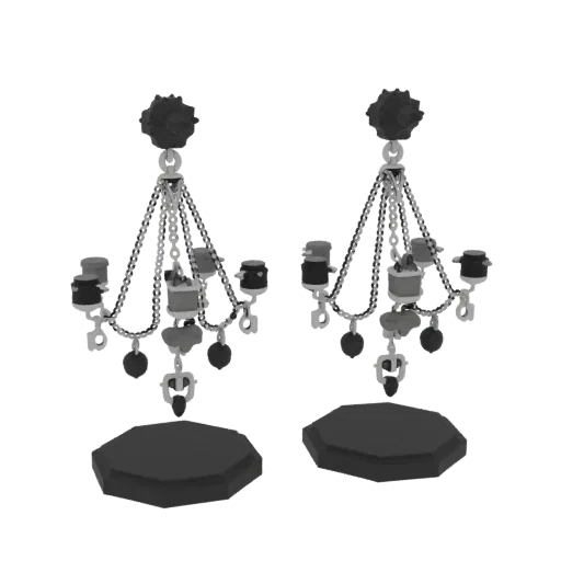 Gold Chandelier Stud Earrings 3D model, isometric collectible display render, gold finish.