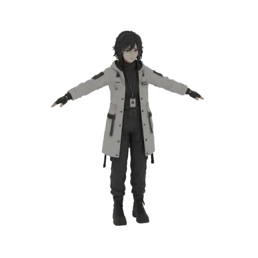3D model of a Sci-Fi Agent standing in a T-pose, wearing a light-colored coat and dark tactical gear.