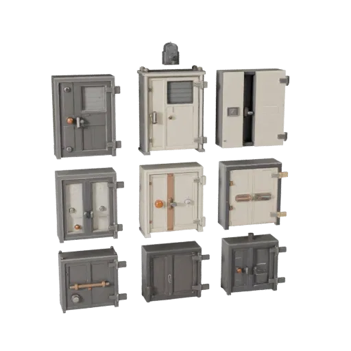 Modello 3D stilizzato Pannello Porta Moderna Chiusa, rendering isometrico stilizzato, che mostra cerniere in metallo, dettagl