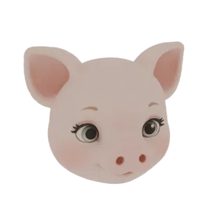 Ein 3D-Rendering eines süßen Ferkelkopfes mit großen Augen, rosigen Wangen und einem freundlichen Lächeln, isoliert auf weiße