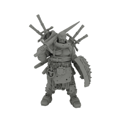 Grim Warrior with Multiple Swords and Shield