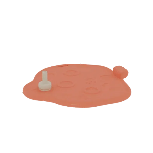 3D model of a bright orange blob with a white cylindrical spout emerging from its surface, set against a white background.