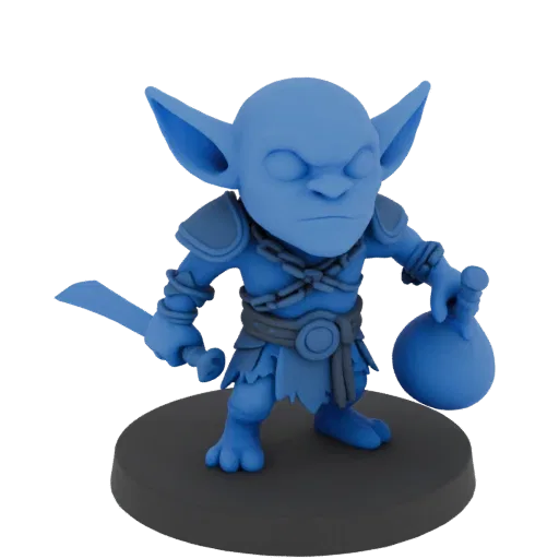 Fantasy Goblin Schamane Eile Miniature STL, Drei-Viertel-Tabletop-Rendering, harzdruckbare Feind-Miniatur mit Rüstung, Beutel