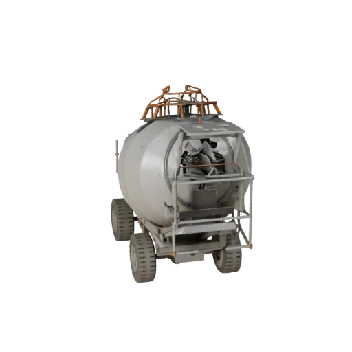 3D-Modell des robusten Betonmischers, Seitenansicht, technischer Viewport-Render, zeigt Beton, Formdetails.