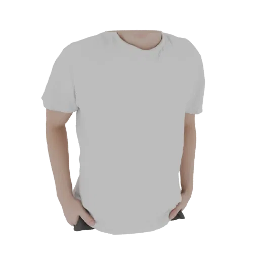 3D model of a plain, light gray t-shirt with short sleeves and a crew neck, shown on a neutral background.