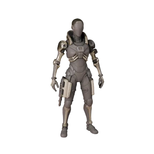 Personaggio 3D Cyberpunk Assault, vista viewport motore, asset pronto per Unreal Engine con posa in piedi e PBR