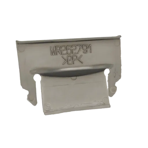 3D model of a gray plastic bracket with 'MR262791' and '>PP<' embossed on its surface.