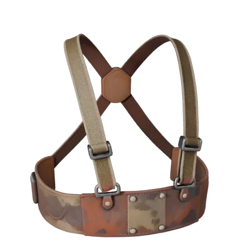Bretelles utilitaires Modèle 3D stylisé, rendu isométrique stylisé, montrant le cuir, la forme de bande flexible.
