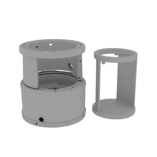 3D model of a two-part cylindrical housing with an internal hole
