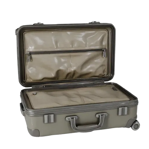 Travel Style Suitcase High Poly 3D model, close-up studio render, showing plastic, usable openings.