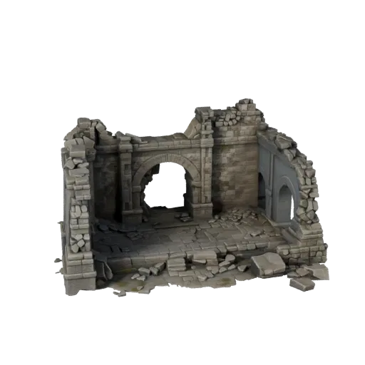 Broken Bridge Ruin Unreal Engine 3D model, top-down viewport view, showing aged stone, rock faces.