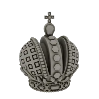 Render de modelo 3D de una corona imperial ornamentada y detallada con intrincados abalorios, patrones de rombos, facetas hex