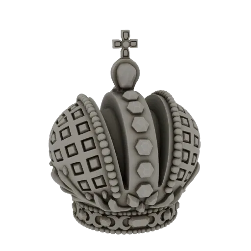 3D-Modell-Rendering einer detaillierten, prunkvollen kaiserlichen Krone mit aufwendiger Perlenstickerei, Rautenmustern, sechs