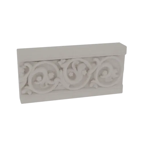 3D model of a white architectural border with intricate carved floral and scrollwork patterns.