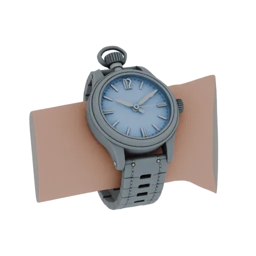 Digital Pocket Watch Printable 3D model, isometric STL render, showing metal cases, wrist scale.