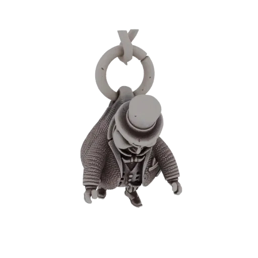 3D model of a dapper skeleton wearing a top hat and suit, with a loop for hanging as a pendant.