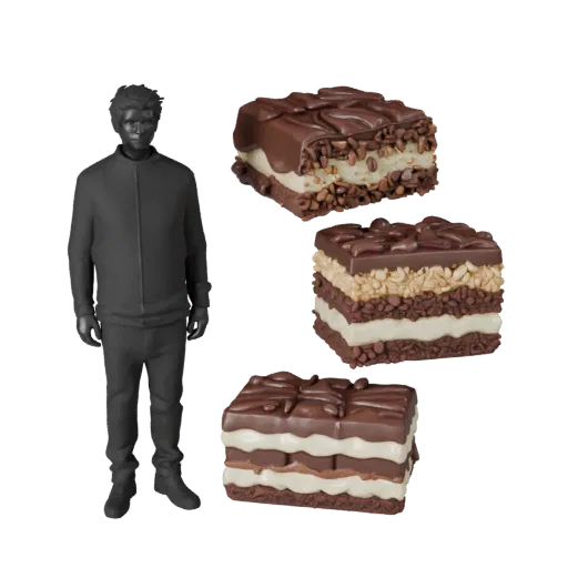 Chocolate Bar 3D model, three-quarter front view, Unity viewport, showing cream, sweet food silhouette.