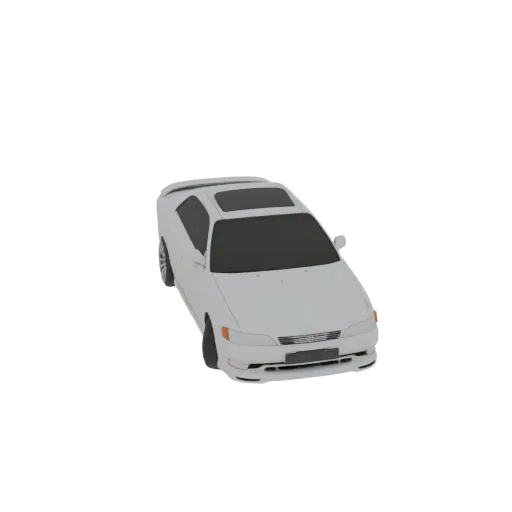 Un rendering 3D di una berlina bianca con tetto apribile nero, visto da un'angolazione leggermente elevata.
