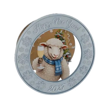 Festive Sheep with Champagne Glass and Christmas Tree 3D Model